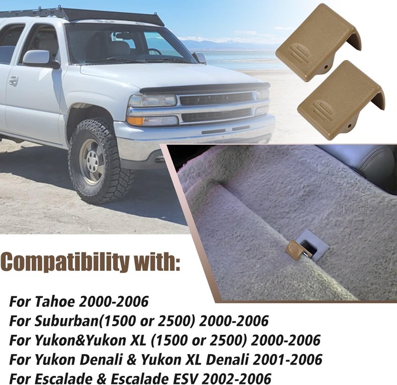 OICCTBF BILLFARO 2Pcs Second Row Rear Seat Latch Clip Repair Fix,Seat Back Folding Latch Button Lock Release Cover for Tahoe for Suburban (1500 or 2500) for Yukon for Yukon XL (1500 or 2500) 2000-2006 (Brown) - Image 2